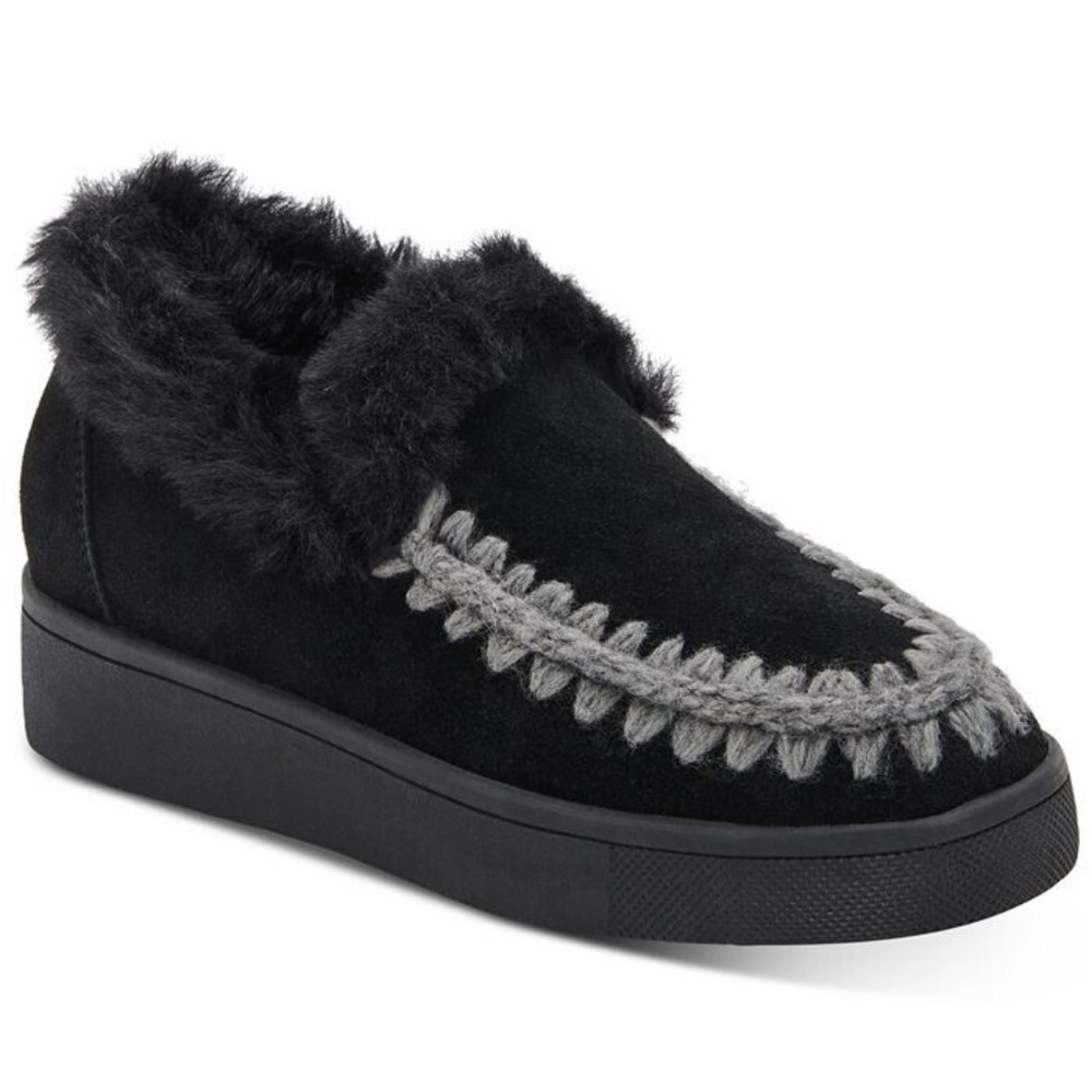 NEW Aqua College Albina Women's Slip On Waterproof BLACK FAUX FUR MOCCASIN SUEDE